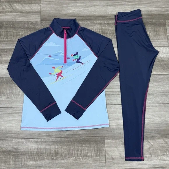 BORN Outdoor 2 PC‎ Base Layer Set Leggings & 1/4 Zip Shirt Ski Womens LARGE NEW - Picture 3 of 9
